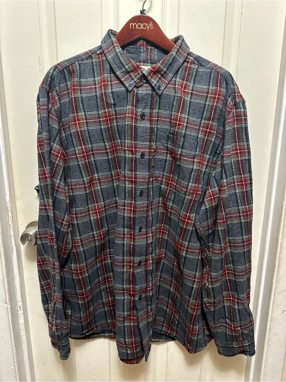 L.L. Bean Men XXL Gray Stewart Scotch Plaid Flannel Shirt Traditional Fit #596
